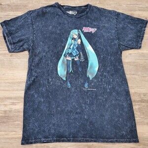 Hatsune Miku Shirt Anime Graphic Acid Wash Black Sz S Japanese Anime Waifu GUC